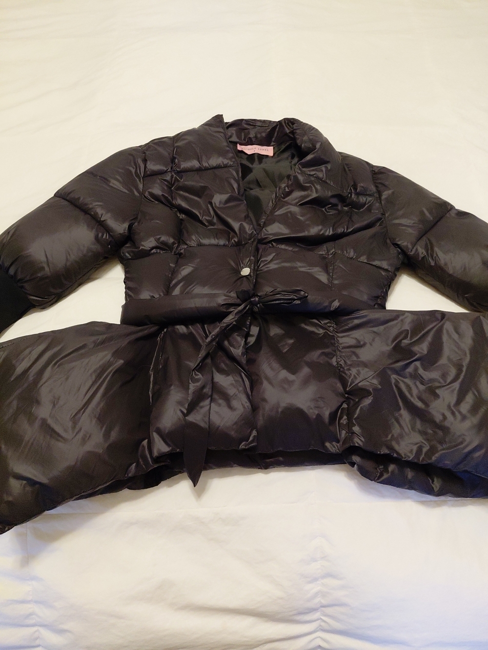Nichole Lynel Puffer Jacket Black Sz S Snap Closure Belt EUC - Picture 4 of 8